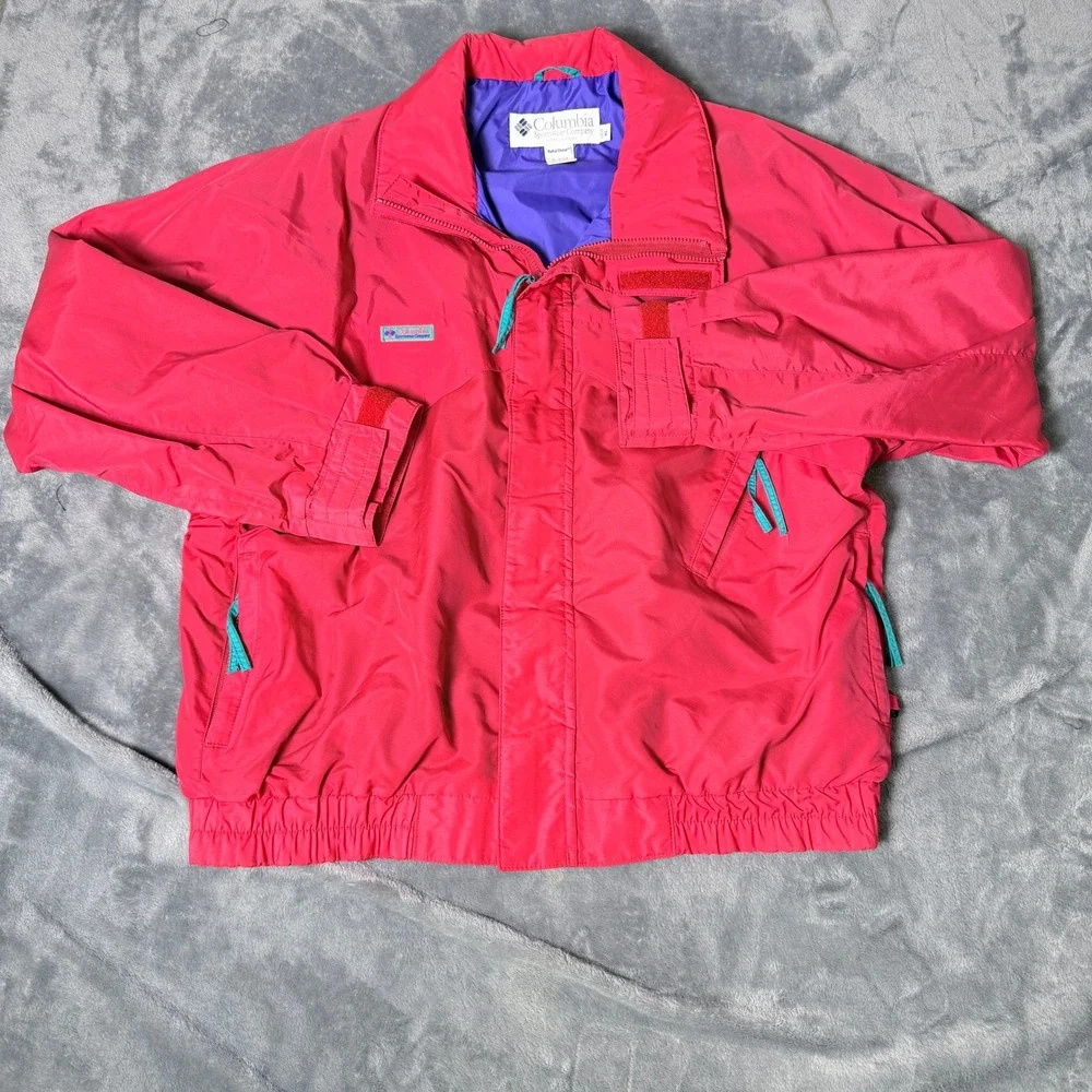 Vintage Columbia Sportswear Mens XL Red Radial Sleeve Nylon Windbreaker *Stains